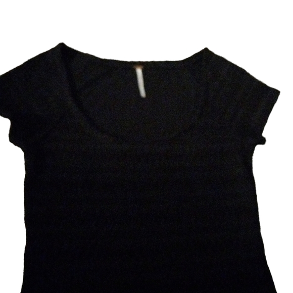 Free People Cozy Day Knit Black Flounce Cap Slve. Ruffle Hem BoHo Mini Dress  S - Picture 4 of 13